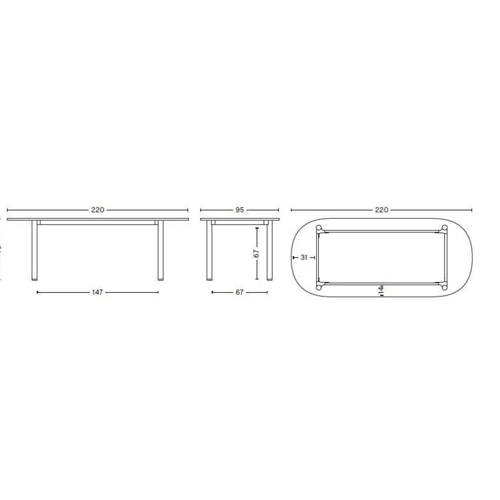 Annex Esstisch länglich 220x95cm Gestell Eiche