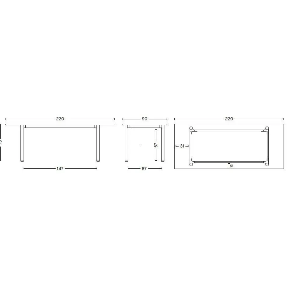 Annex Esstisch 220x95cm Gestell Eiche