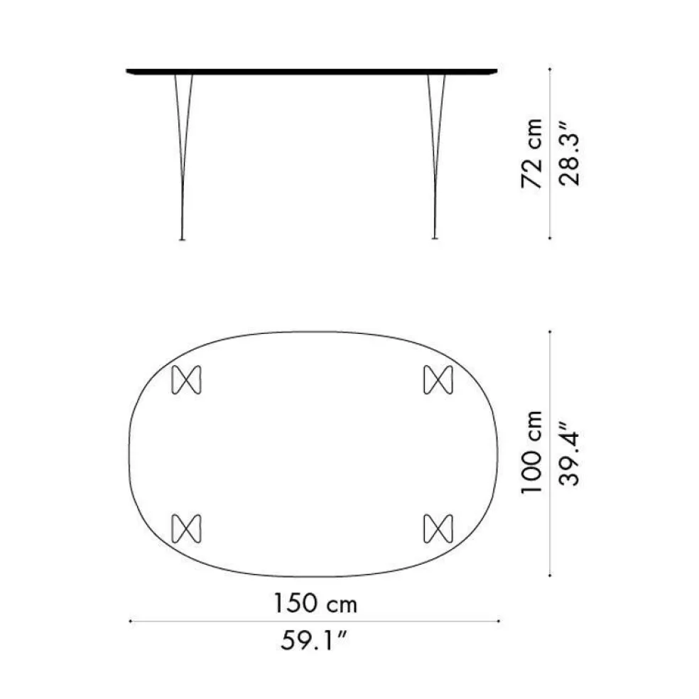 B612 Super-elliptischer Tisch Laminat 150x100x72cm
