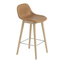 Fiber Barhocker mit Rückenlehne Holzgestell Leder