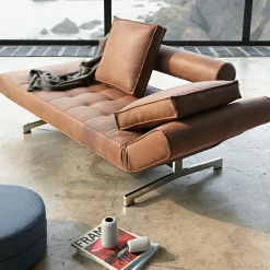 Ghia Schlafsofa Stoff-/Ledermischung Beine Stahl verchromt