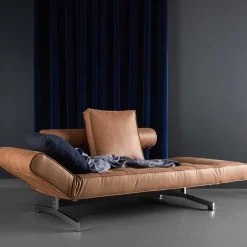 Ghia Schlafsofa Stoff-/Ledermischung Beine Stahl verchromt