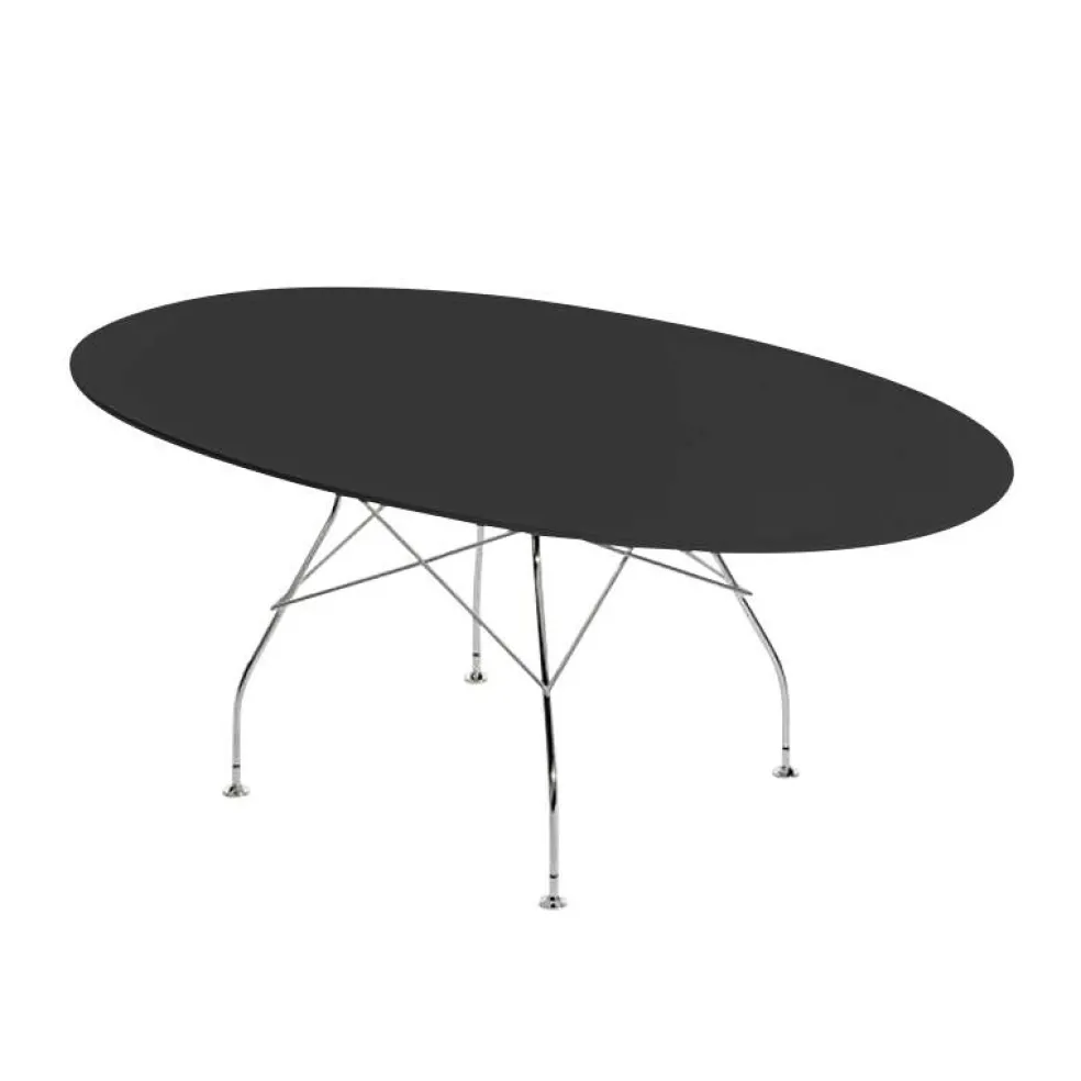 Glossy Esstisch oval Gestell Stahl verchromt