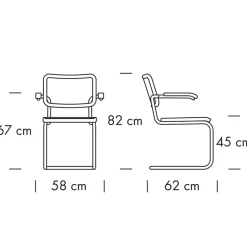 JS. THONET a personal Interpretation by Jil Sander S 64 V Nordic Freischwinger Armlehnstuhl mit Rohrgeflecht