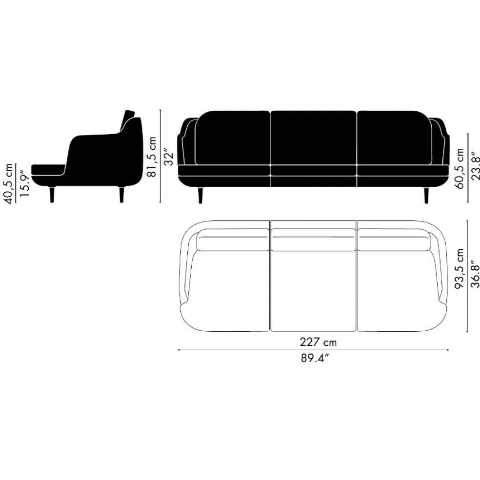 Lune™ JH300 3-Sitzer Sofa Füße Aluminium