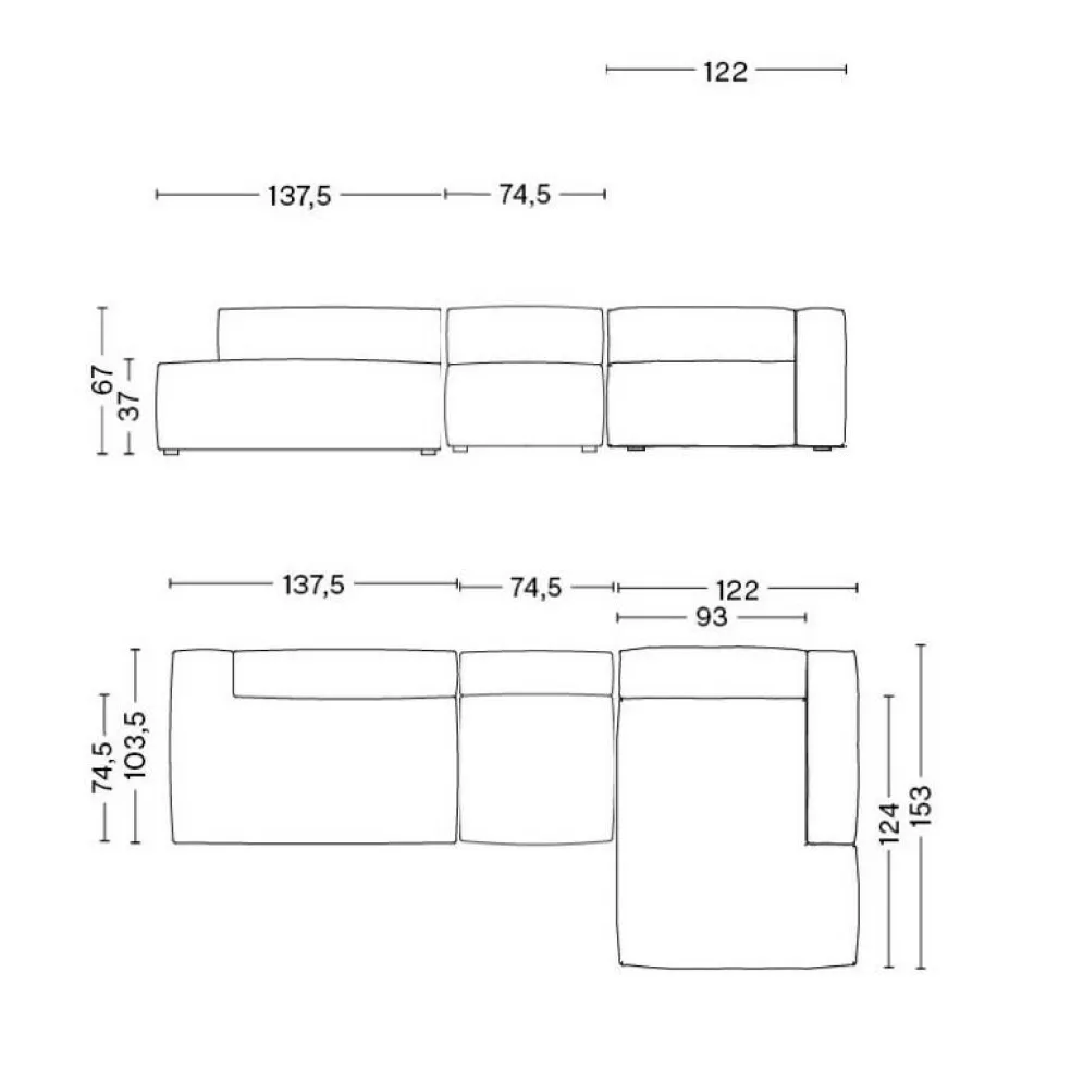 Mags Soft 3-Sitzer Sofa rechts 334x153x67cm