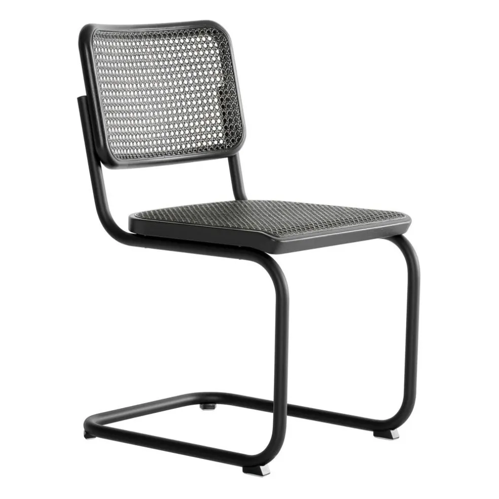 S 32 V Freischwinger Stuhl mit Rohrgeflecht Dark Melange