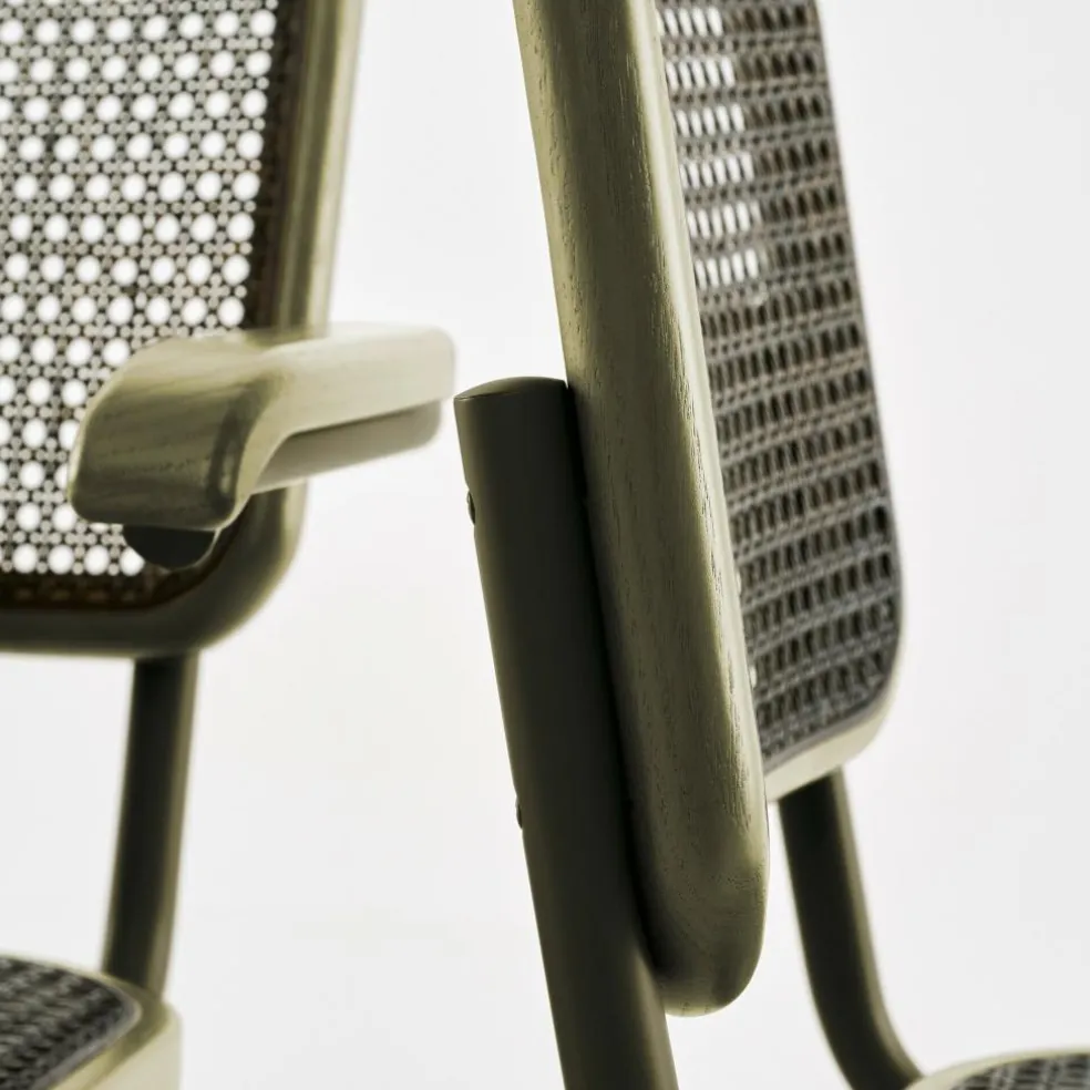 S 32 V Freischwinger Stuhl mit Rohrgeflecht Dark Melange