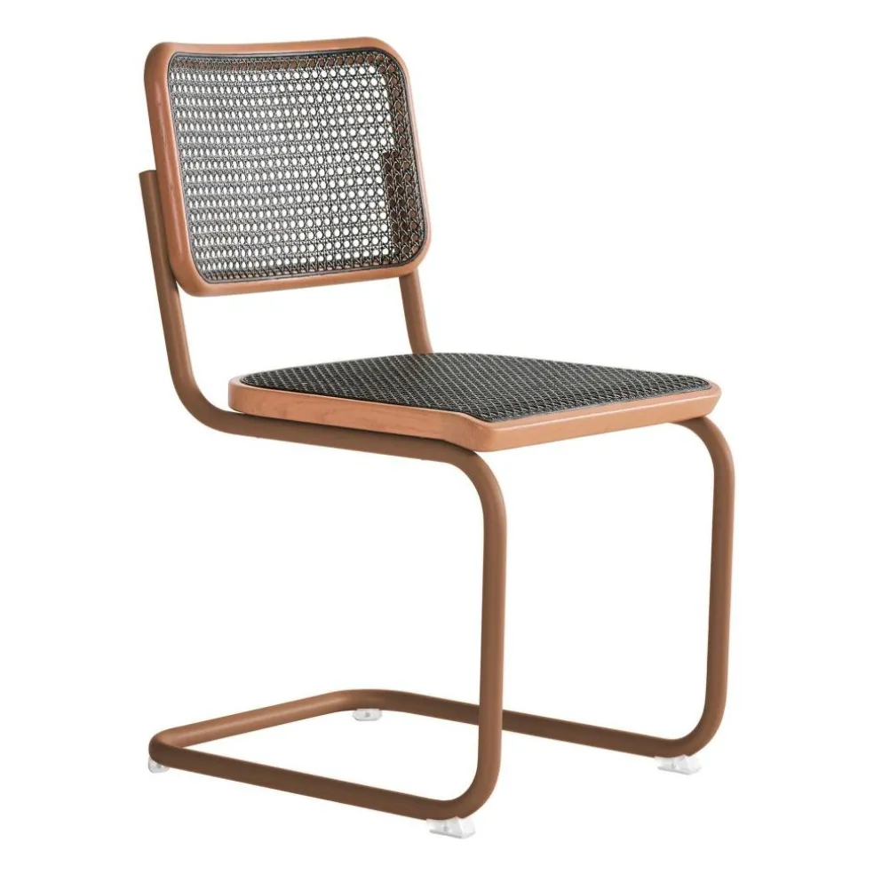 S 32 V Freischwinger Stuhl mit Rohrgeflecht Dark Melange