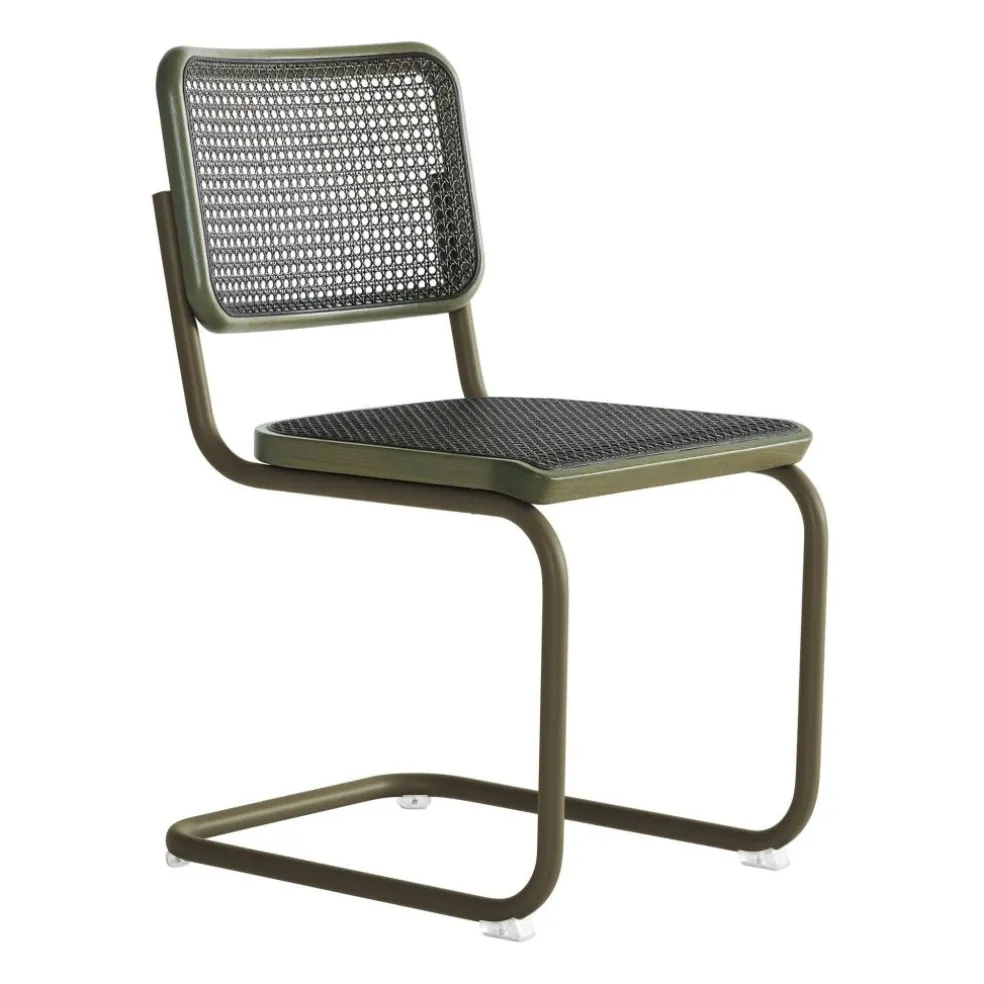 S 32 V Freischwinger Stuhl mit Rohrgeflecht Dark Melange