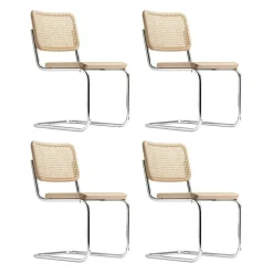 S 32 V Freischwinger Stuhl mit Rohrgeflecht 4er Set