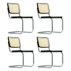 S 32 V Freischwinger Stuhl mit Rohrgeflecht 4er Set