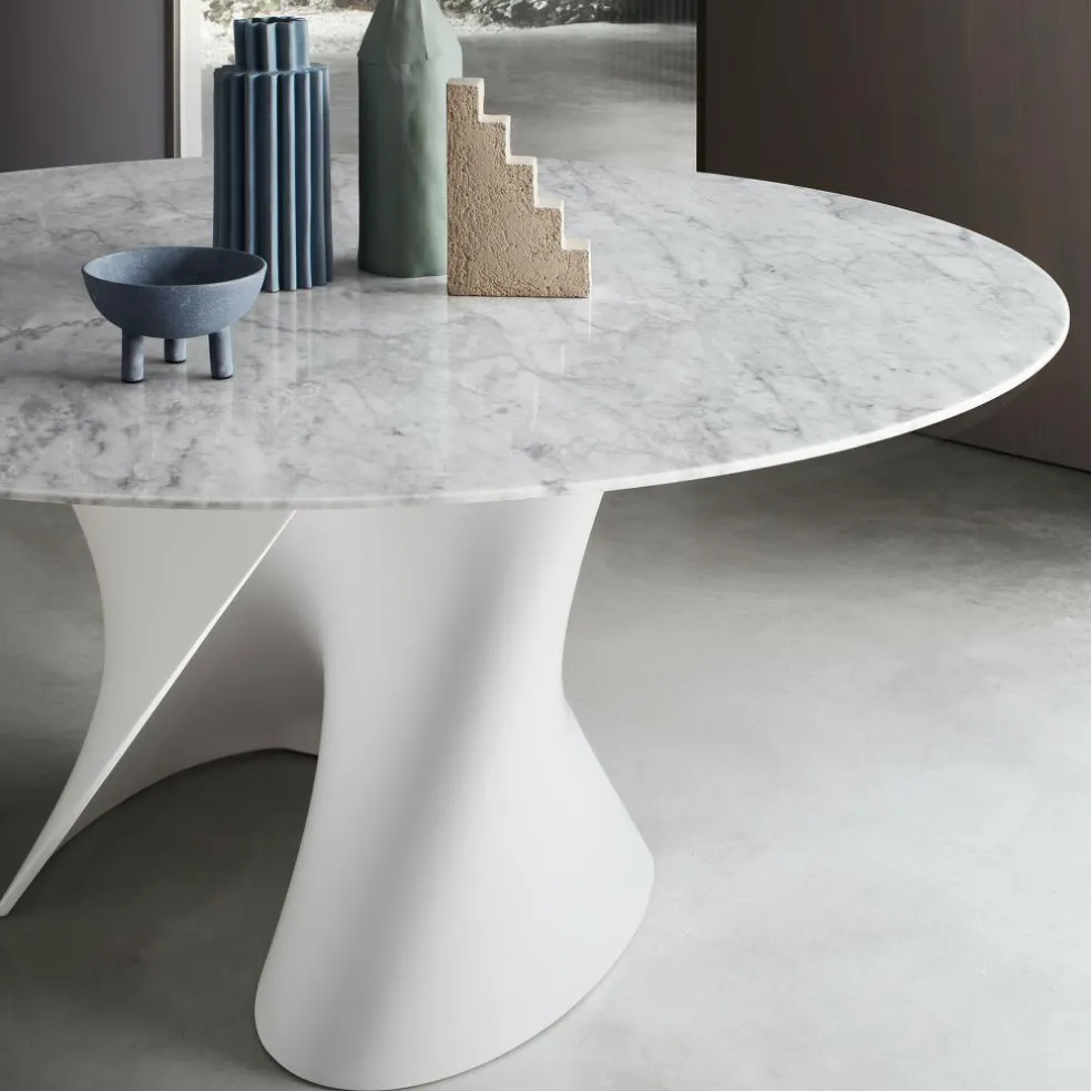 S Table Esstisch Gestell weiß Ø156cm Marmor