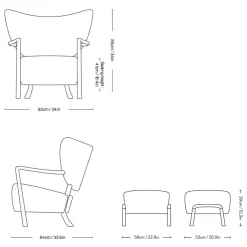 Wulff ATD2 Lounge Chair + Wulff ATD3 Pouf Gestell Walnuss